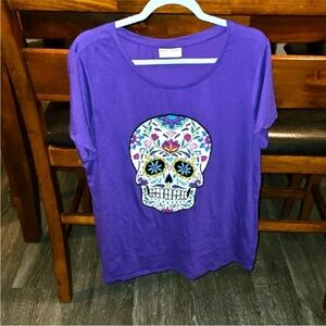 Bobbie Brooks Graphic Purple T-Shirt With Skull Design Plus Sz 2x Like New